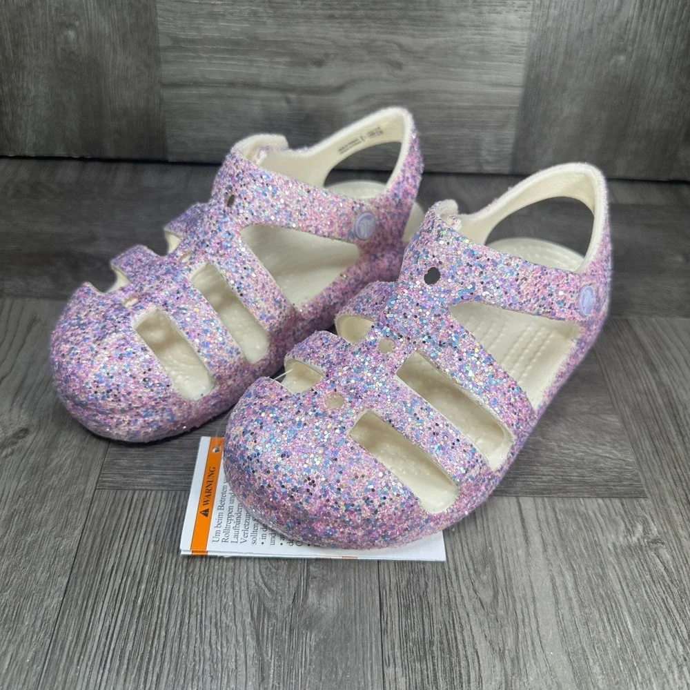 Crocs Fisherman Sandal Kids C11 Pink Glitter Sparkly Lightweight NEW